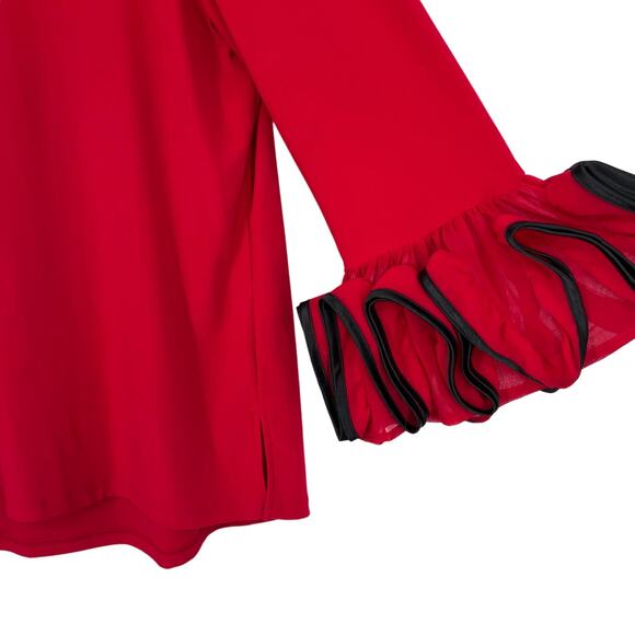 Ali miles Sz Small Vibrant Red Puff Sleeve Wearable Art to Wear Formal Shirt Top - Picture 6 of 7